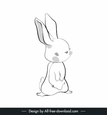 rabbit icon cute cartoon sketch flat black white handdrawn outline 