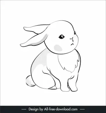 rabbit icon cute flat black white handdrawn cartoon sketch