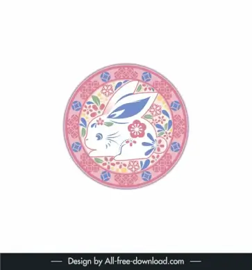 rabbit paper cut china style dish template elegant flat classical design 