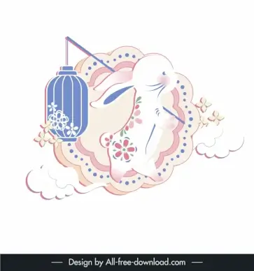 rabbit paper cut sticker template classical china style flat design 