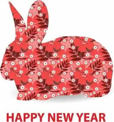 new year banner flat rabbit icon layout flower decor