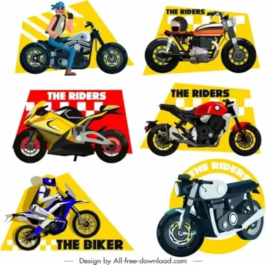 race design elements rider motorbike icons sketch