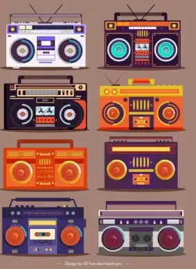 radio icons colorful vintage sketch