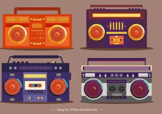radio icons dark vintage flat design