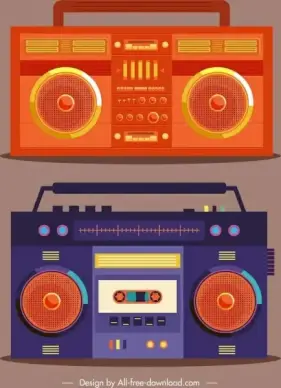 radio icons vintage design dark orange violet decor