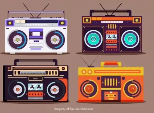 radio models icons classical colorful sketch