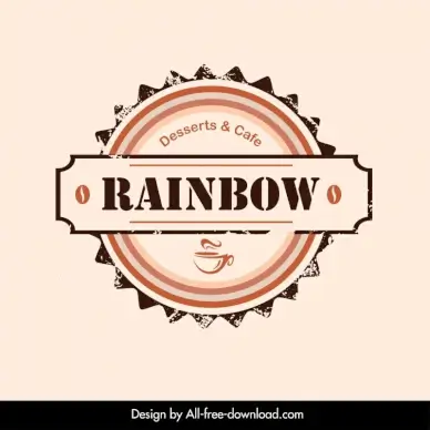 rainbow cafe logo template serrated circle ribbon decor retro design