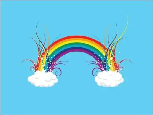 colorful rainbow on clouds with curves illustration