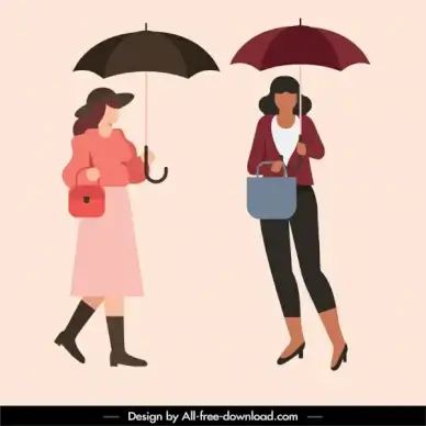 rainy fashion icons umbrella elegant women sketch