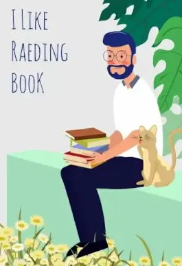 reading book banner man cat icons colored cartoon