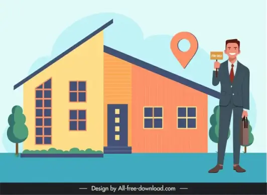 real estate broker job design element businessman house sketch cartoon design