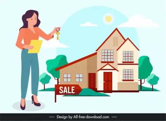 real estate broker job design elements businesswoman house sketch