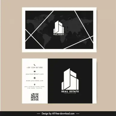 real estate business card templates dark contrast design geometric logo map sketch