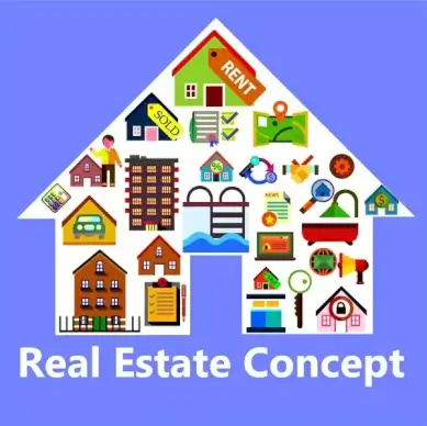 real estate concept design with various houses shapes