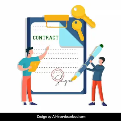 real estate deal design elements men signing contract keys sketch