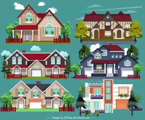 real estate design elements modern building icons sketch