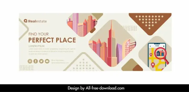 real estate facebook cover geometry city scene sketch