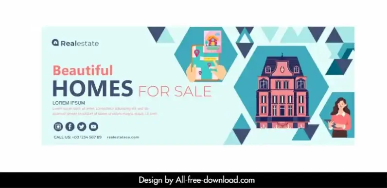 real estate facebook cover template cartoon sketch geometry house decor