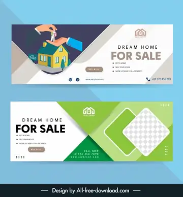 real estate home sale facebook cover web banner elegant bright geometric house handover decor