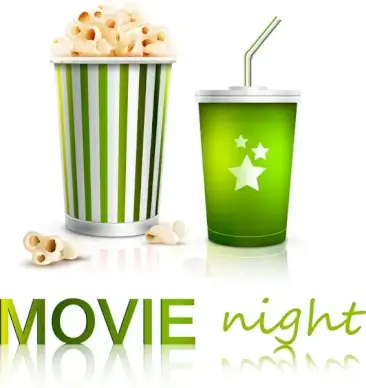 realistic vector illustration of popcorn and beverage