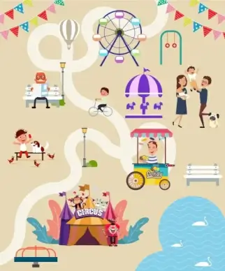 recreational park layout background colored cartoon design