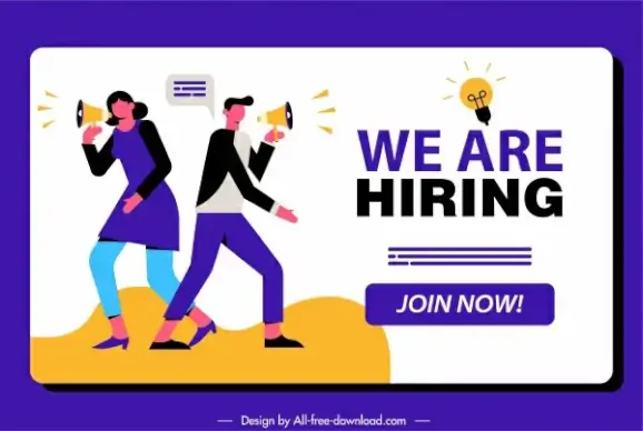 recruitment banner announcing personnel cartoon characters sketch