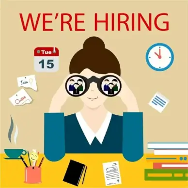 recruitment banner design with businesswoman with binoculars