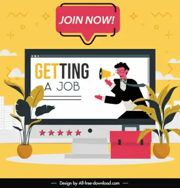 recruitment banner desktop recruiter sketch flat classic design