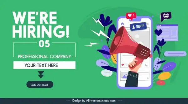 recruitment banner media icons webpage design