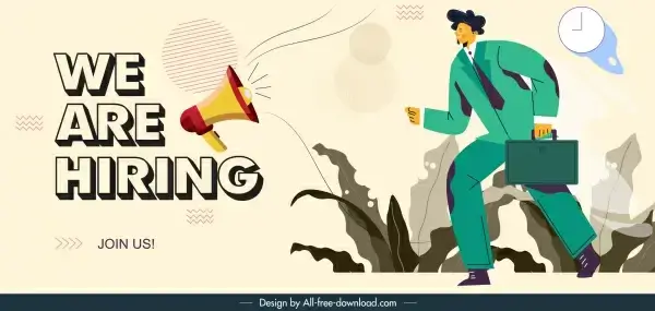 recruitment banner megaphone employee cartoon character sketch