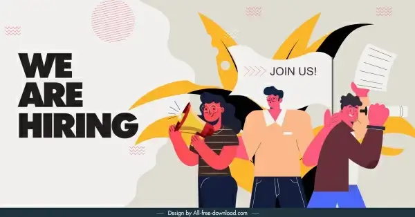 recruitment banner people sketch cartoon characters