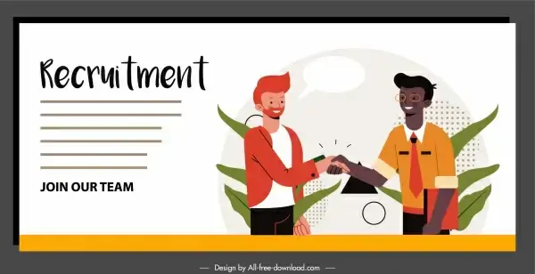 recruitment banner personnel handshake sketch cartoon characters
