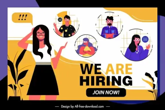 recruitment banner template candidates sketch cartoon characters