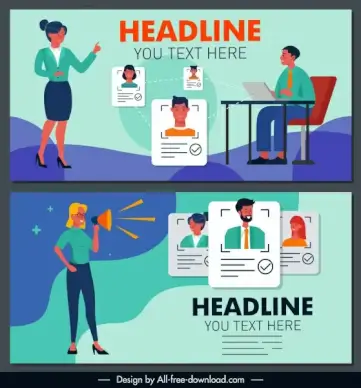 recruitment banners office staffs sketch cartoon design