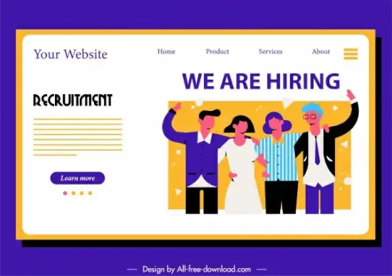 recruitment webpage template cartoon characters sketch colorful flat
