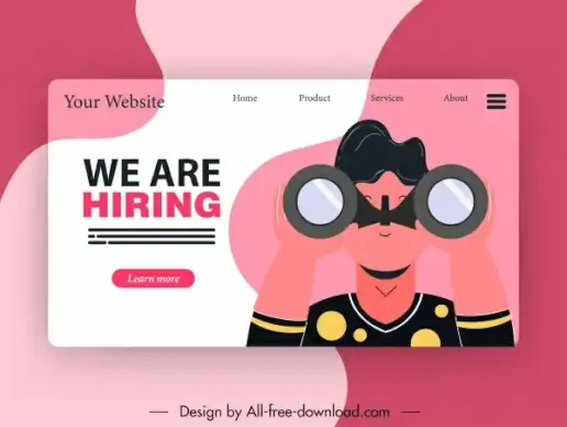 recruitment webpage template man binoculars sketch flat design