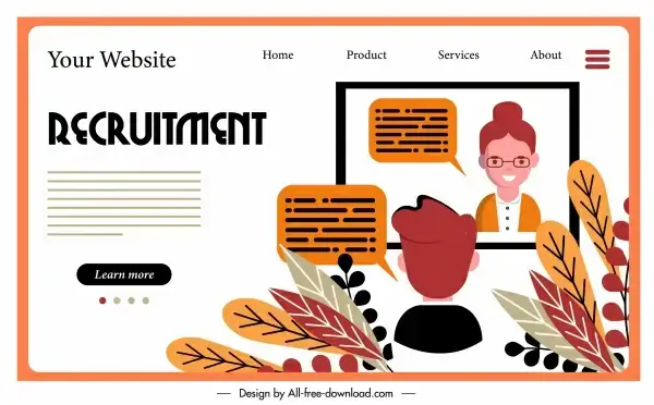 recruitment website poster interview scene sketch flat design