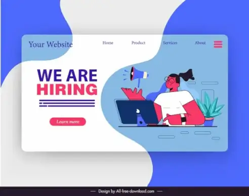 recruitment website template flat cartoon character sketch