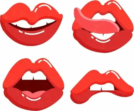 red lips icons collection funny gestures design