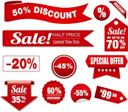 red shaped sets of sales promotion banners