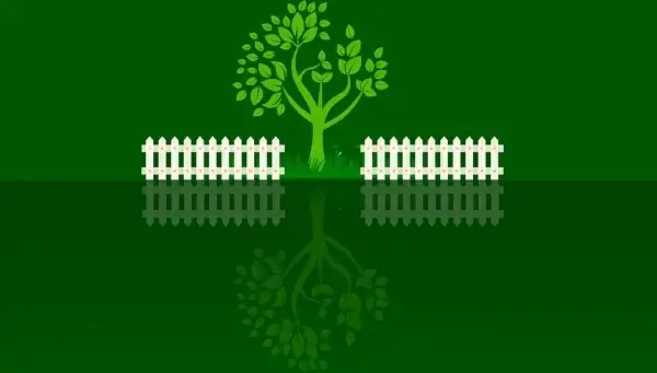 reflection garden background green tree white fence decoration
