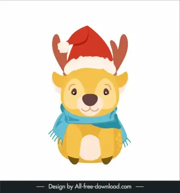 reindeer xmas icon cute stylized cartoon character outline