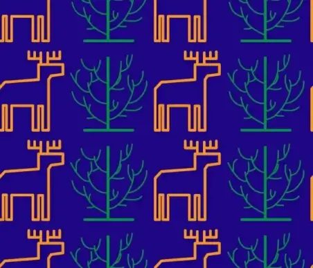 reindeers trees pattern outline colored repeating style