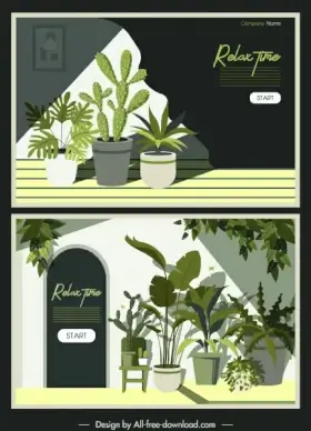 relax time banners houseplants pots decor classical design