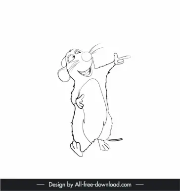 remy ratatouille icon black white dynamic cartoon character outline  
