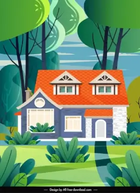 residential painting house sketch bright colorful decor