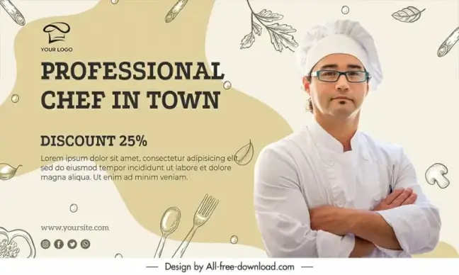 restaurant advertising banner template realistic cook handdrawn cooking elements