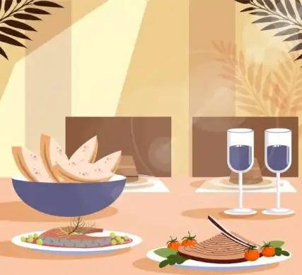 restaurant background food dishware icons decor