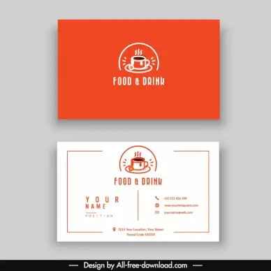 restaurant business card template flat handdrawn cup decor