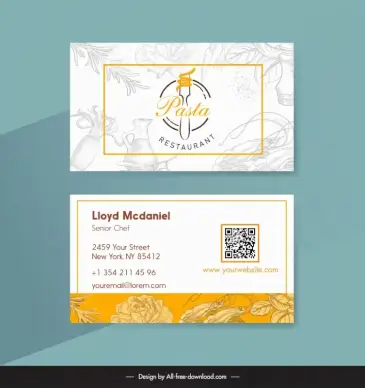 restaurant businesscard template flat elegant handdrawn food elements